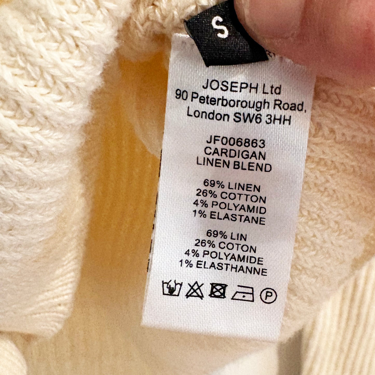 Joseph Linen Blend Cardigan in Ivory, size Small