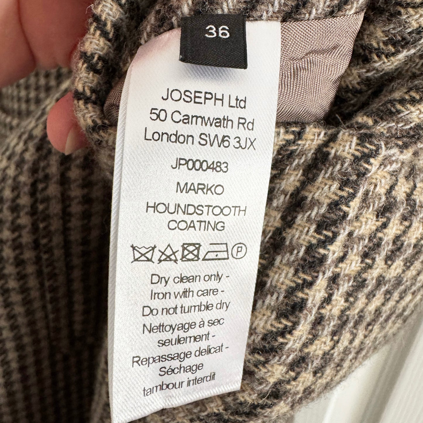 Joseph "Marko" Houndstooth Coat in Taupe/Brown/Grey, size 36