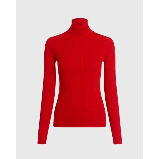 Joseph Ribbed Merino Wool Turtleneck in Red, size Small