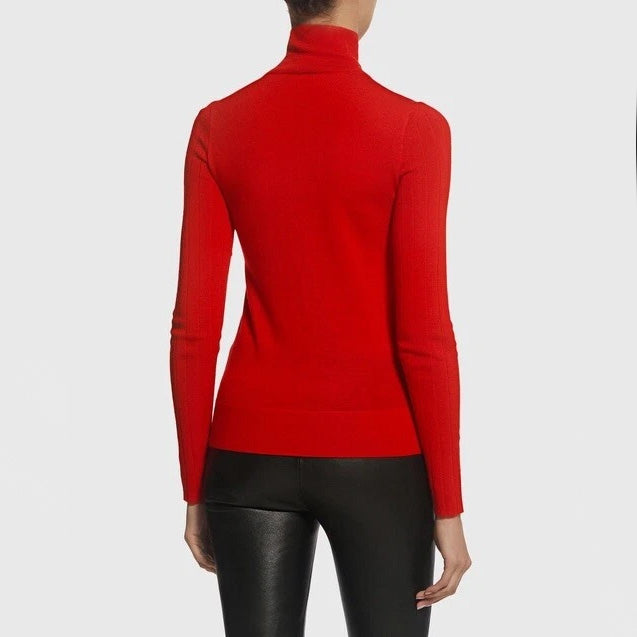 Joseph Ribbed Merino Wool Turtleneck in Red, size Small