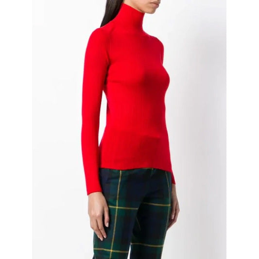 Joseph Ribbed Merino Wool Turtleneck in Red, size Small