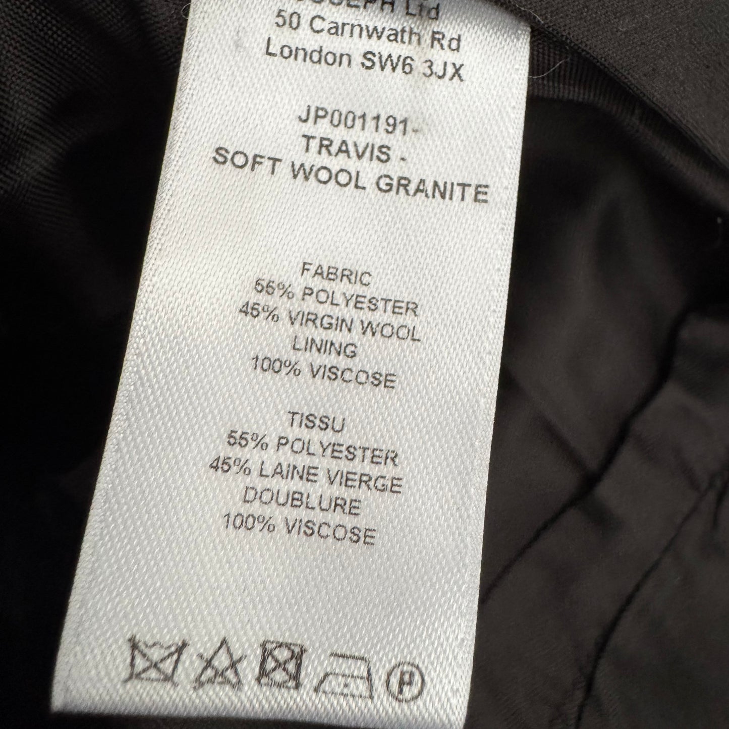 Joseph "Travis" Wool Granite Trousers in Black, size 36