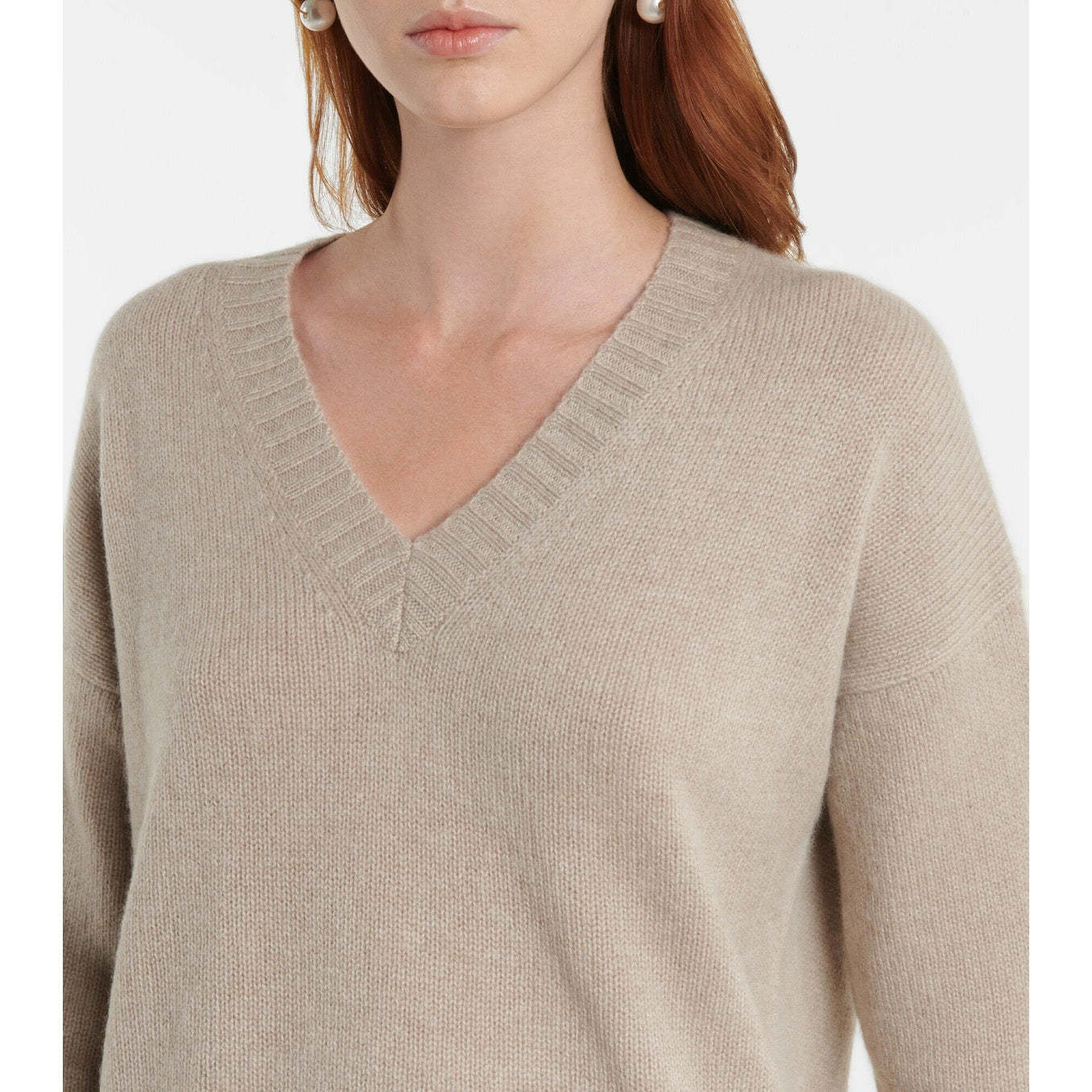 Joseph Open Cashmere V Neck in "Cobblestone", size Large