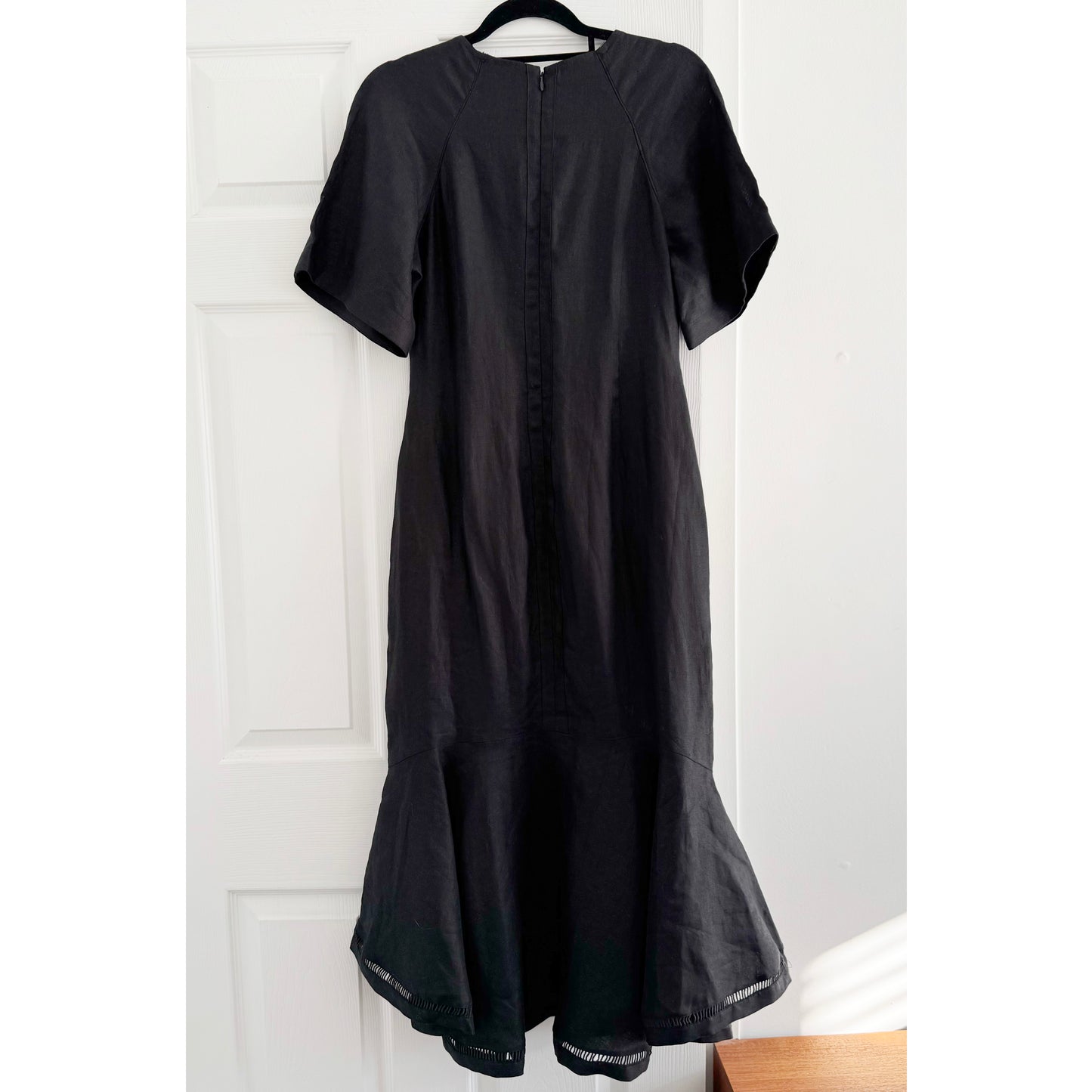 JOSLIN Mavis Ruffled Lace-Trimmed Dress in Black, size 8US/12UK