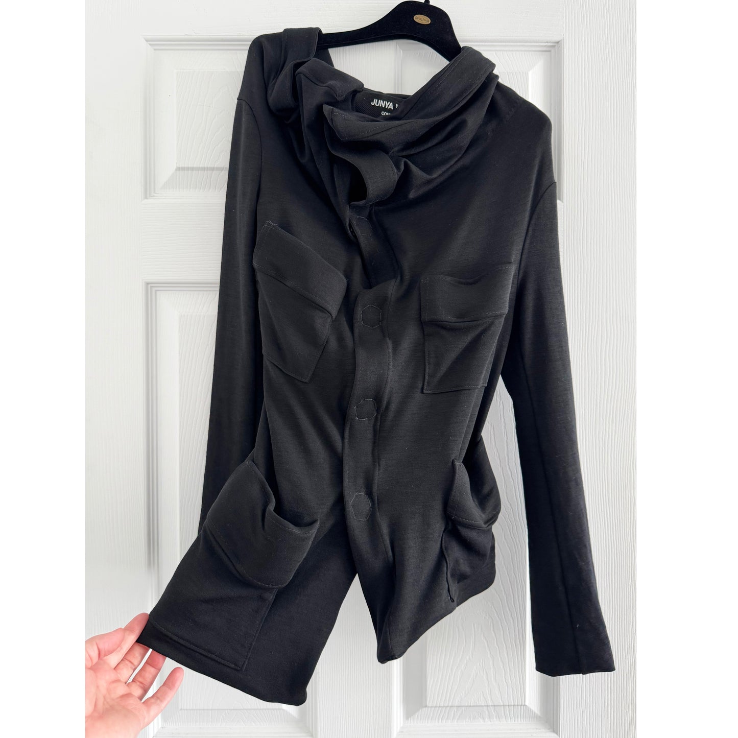 Junya Watanabe Asymmetrical Gathered Front Cardigan/Jacket in Black, size Small