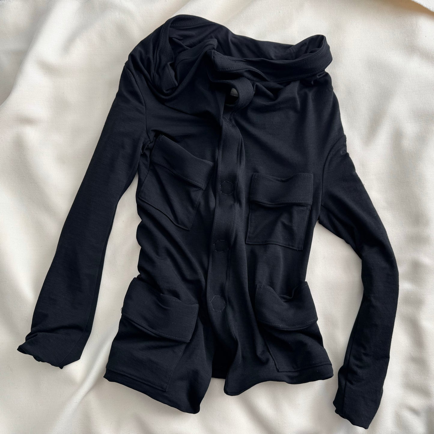 Junya Watanabe Asymmetrical Gathered Front Cardigan/Jacket in Black, size Small