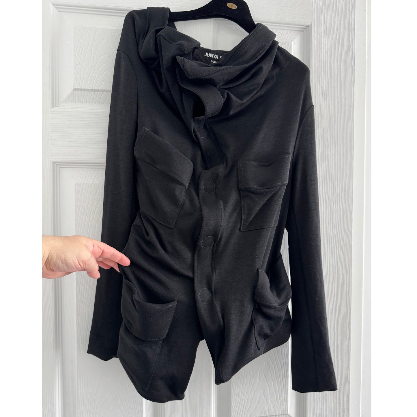 Junya Watanabe Asymmetrical Gathered Front Cardigan/Jacket in Black, size Small