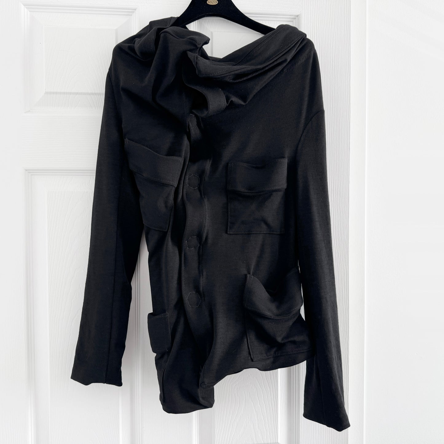 Junya Watanabe Asymmetrical Gathered Front Cardigan/Jacket in Black, size Small