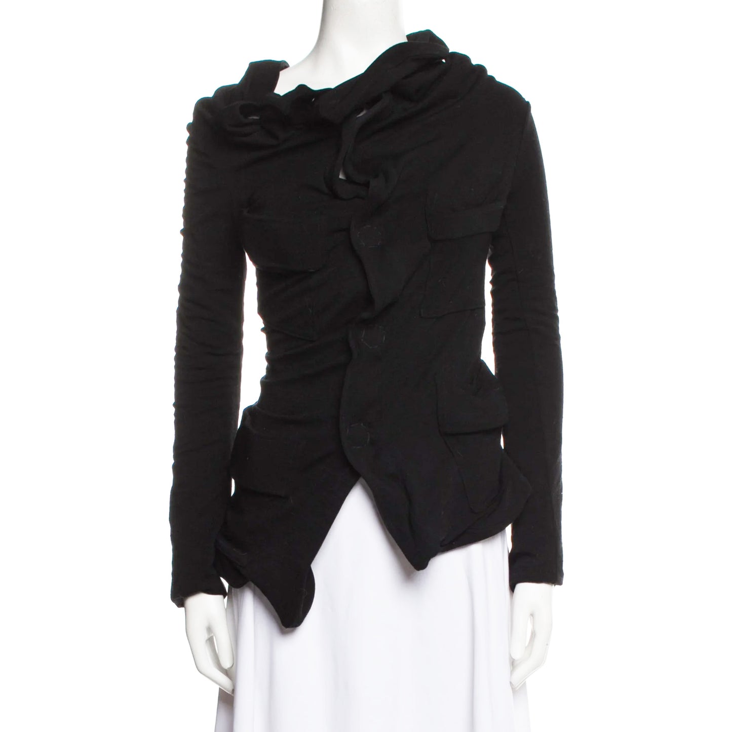 Junya Watanabe Asymmetrical Gathered Front Cardigan/Jacket in Black, size Small