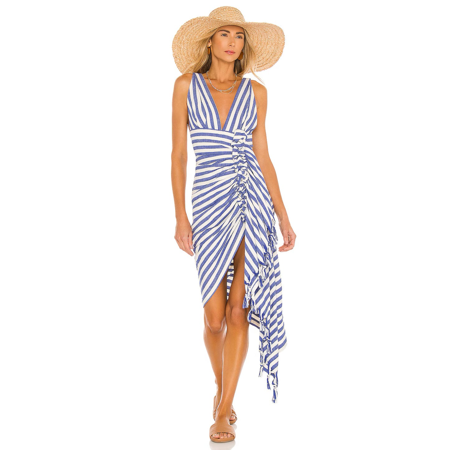 Just Bee Queen "Tulum" Striped Dress in Blue, size Small