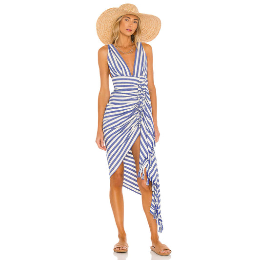 Just Bee Queen "Tulum" Striped Dress in Blue, size Small