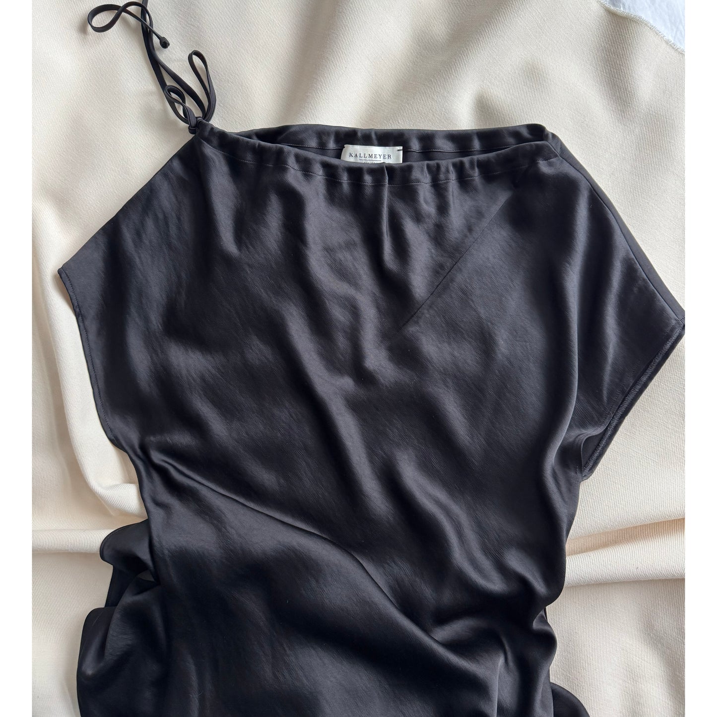 Kallmeyer Satin Bias Drawstring Dress in Black, size 4