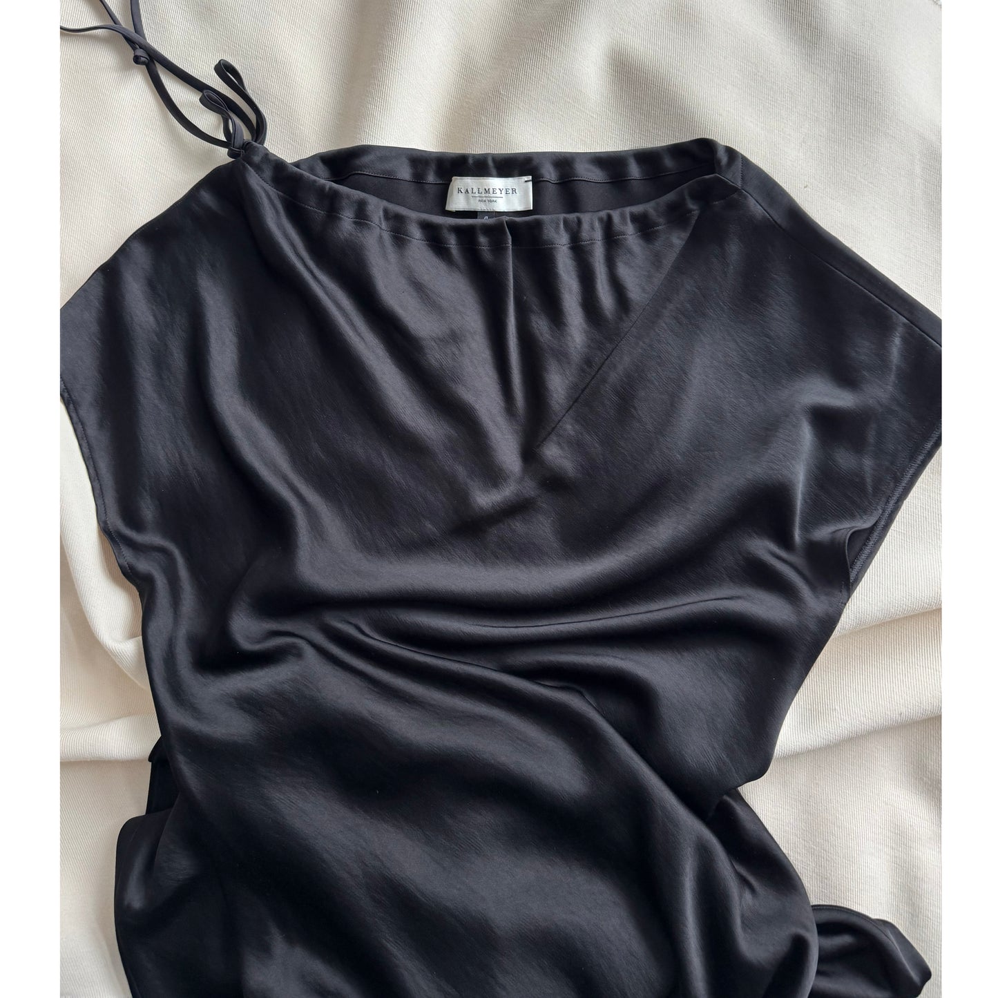 Kallmeyer Satin Bias Drawstring Dress in Black, size 4