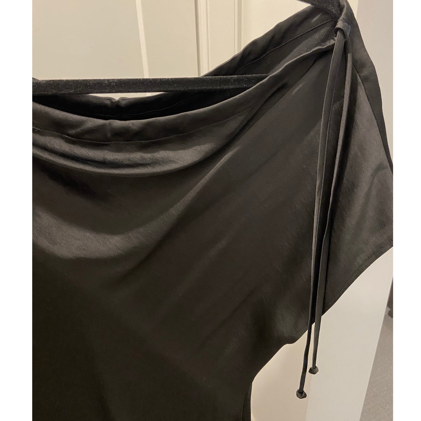 Kallmeyer Satin Bias Drawstring Dress in Black, size 4