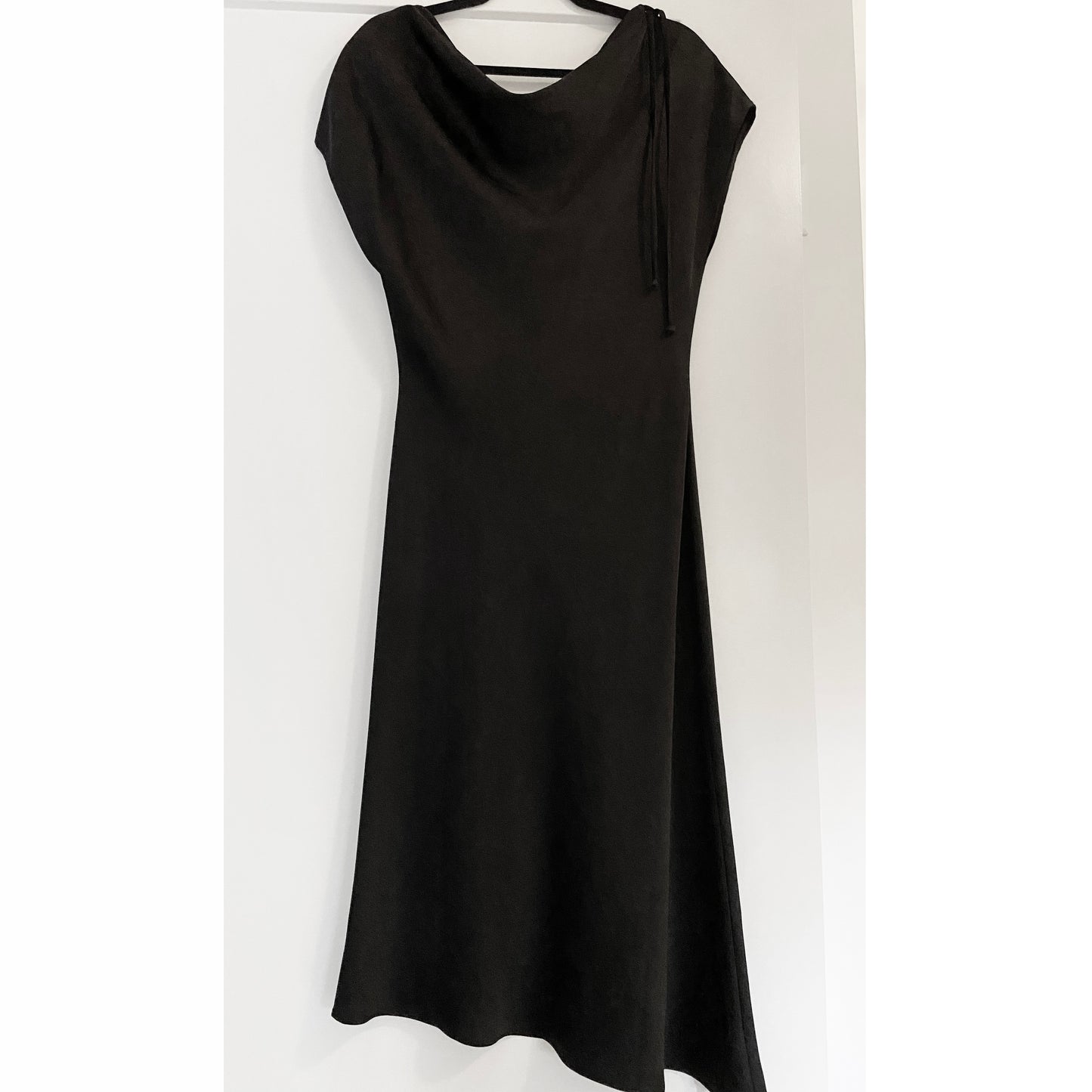 Kallmeyer Satin Bias Drawstring Dress in Black, size 4
