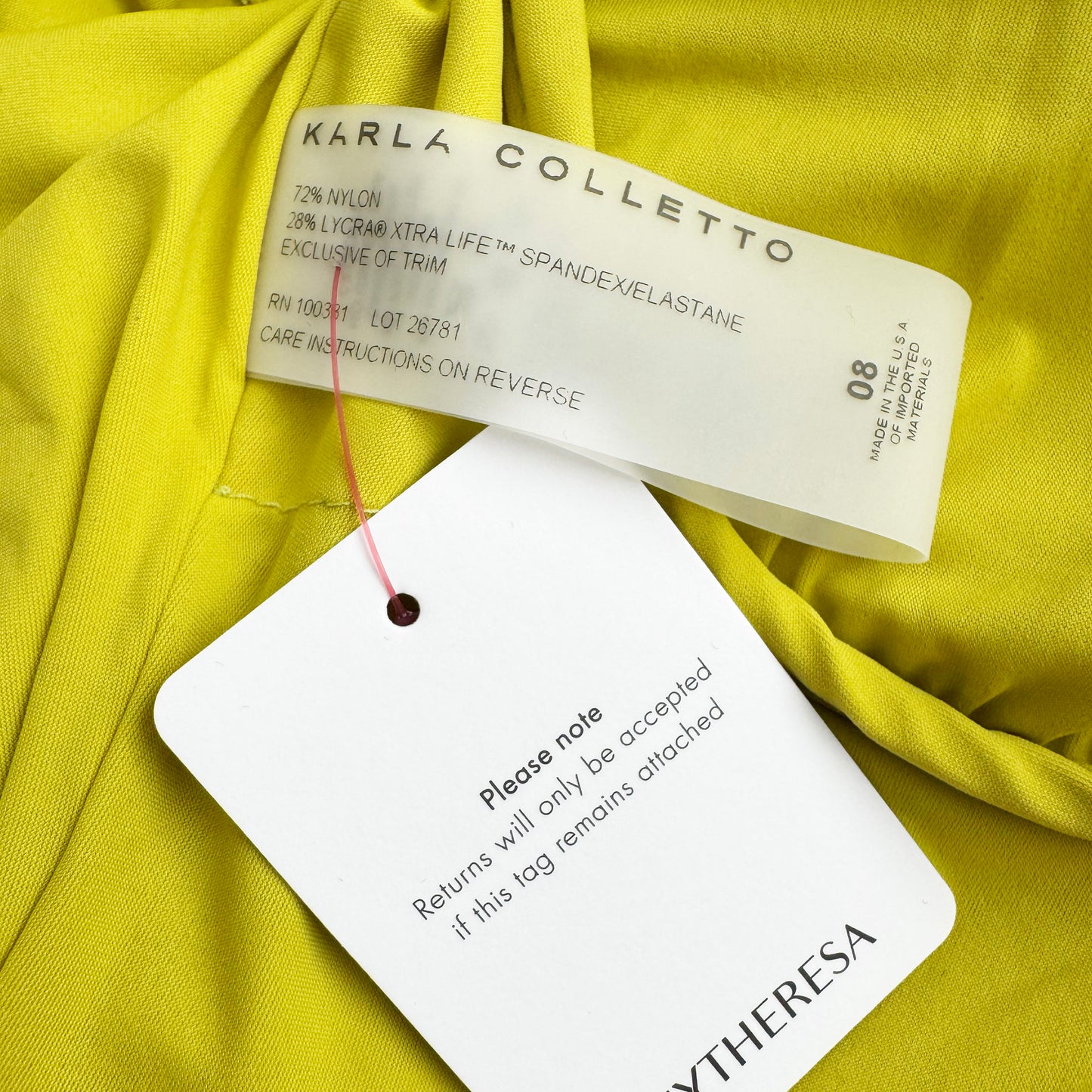 Karla Colletto V-neck One Piece Swimsuit in Citrus, size 8UK (Size Small)