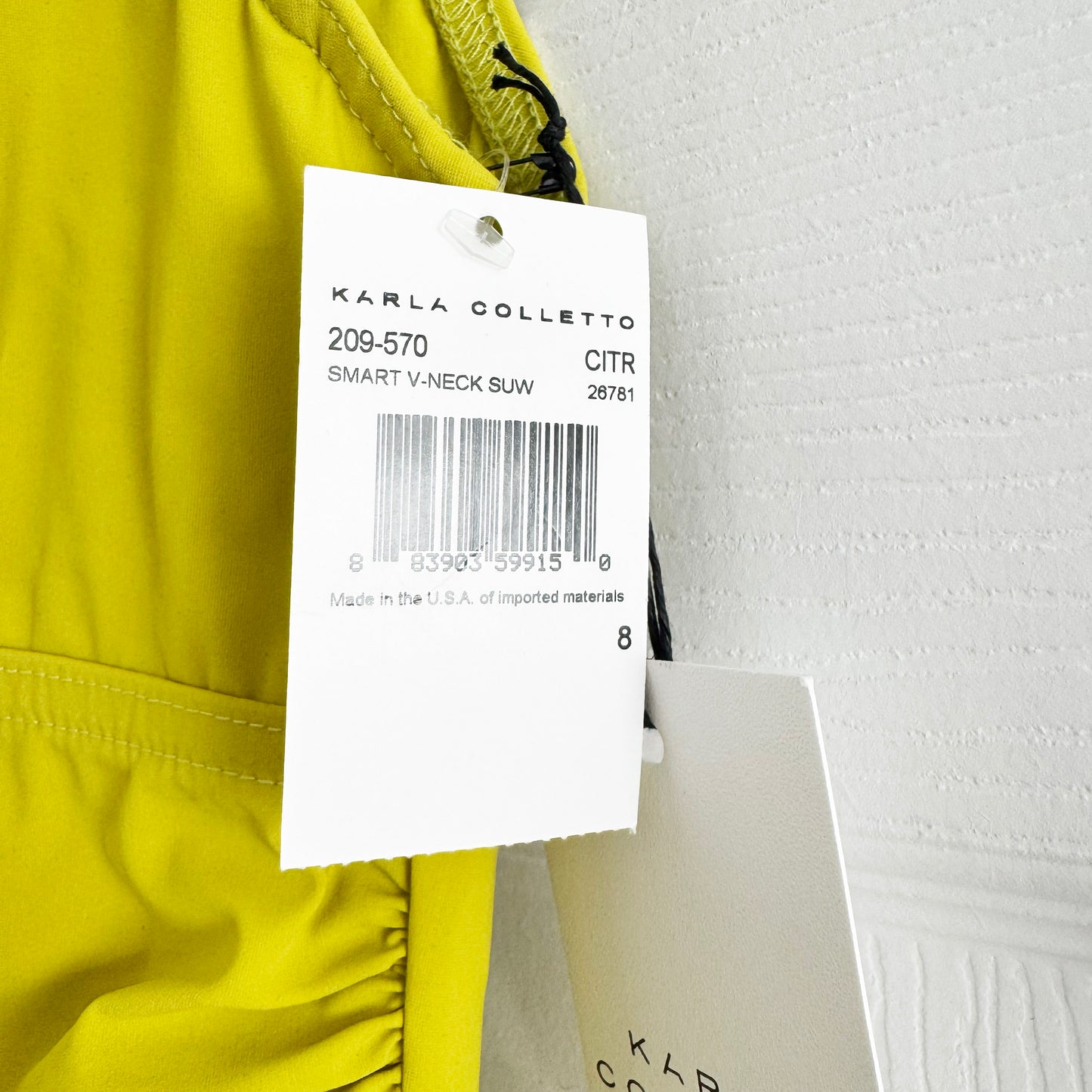 Karla Colletto V-neck One Piece Swimsuit in Citrus, size 8UK (Size Small)