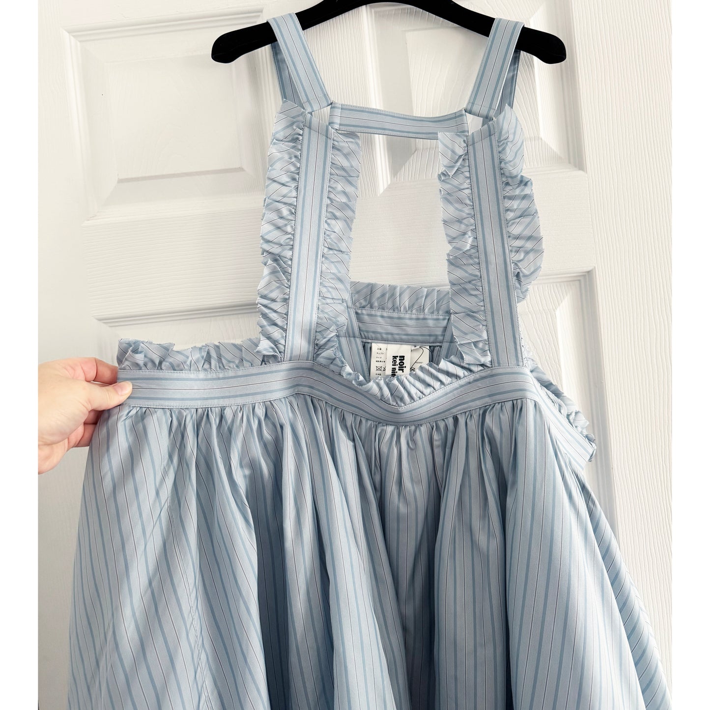 Noir Kei Ninomiya Blue stripes pinafore dress, Size Large