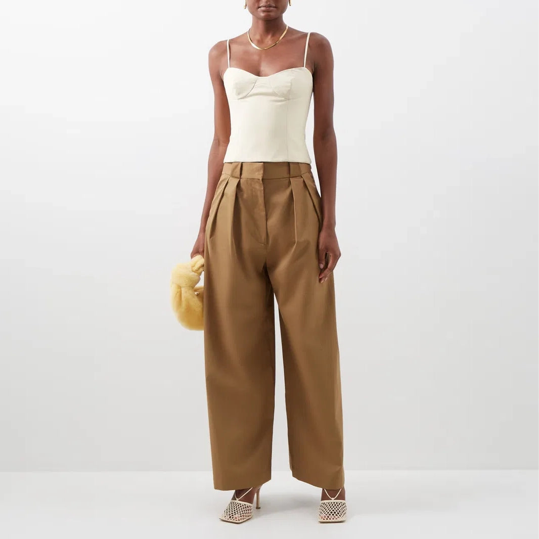 Khaite "Rico" Wide Leg Pants in Khaki, size 12