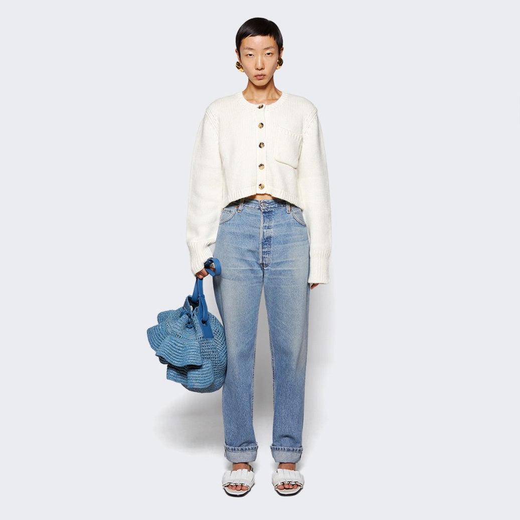 Khaite "Lavan" Cashmere Cropped Cardigan in Ivory, size XS