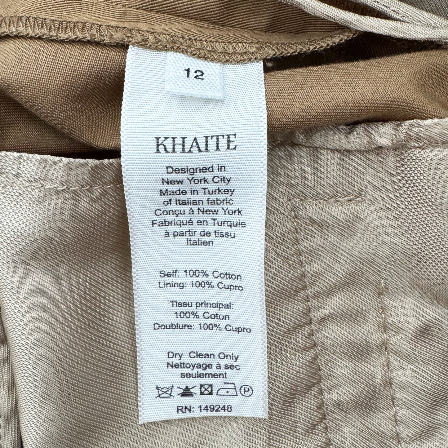 Khaite "Rico" Wide Leg Pants in Khaki, size 12