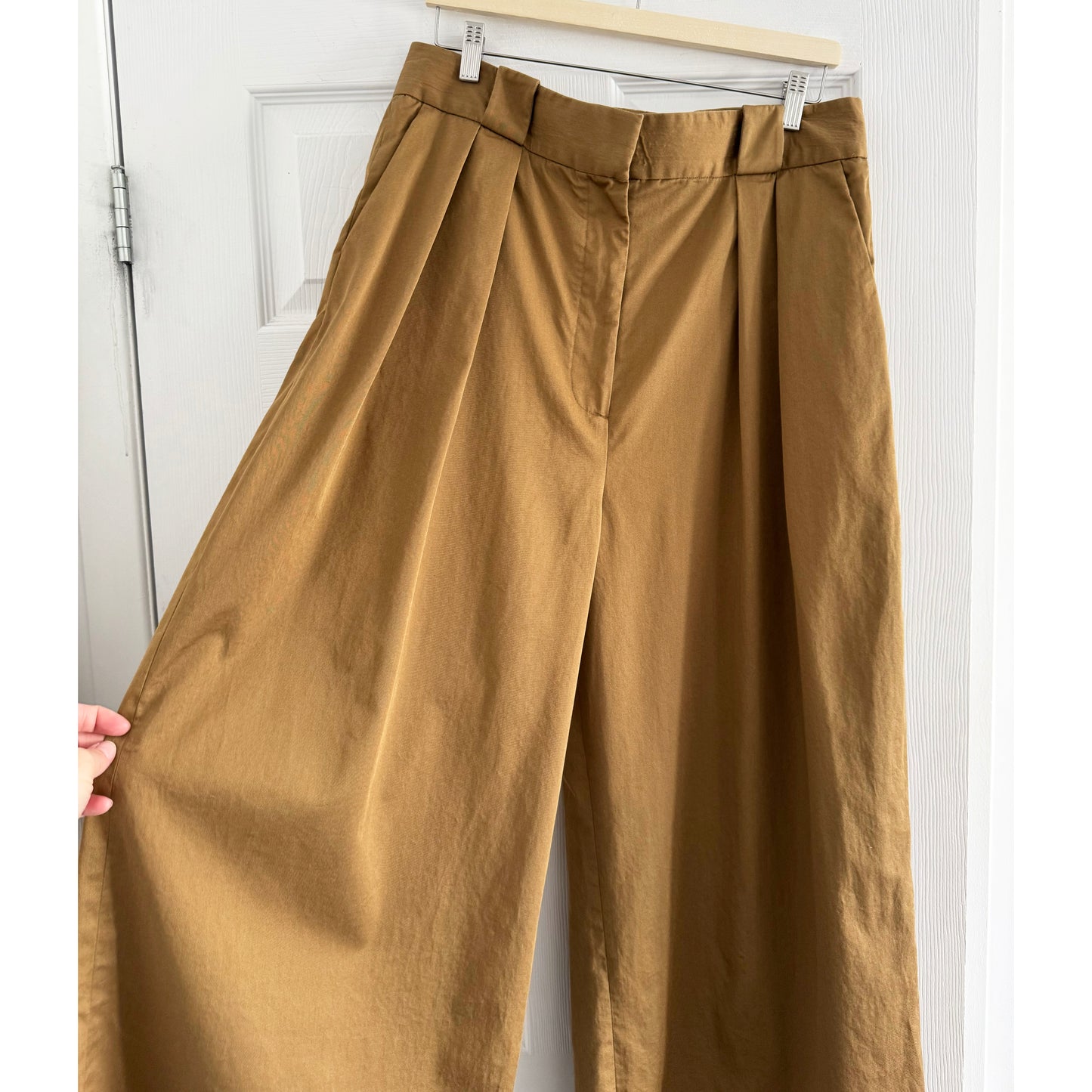 Khaite "Rico" Wide Leg Pants in Khaki, size 12