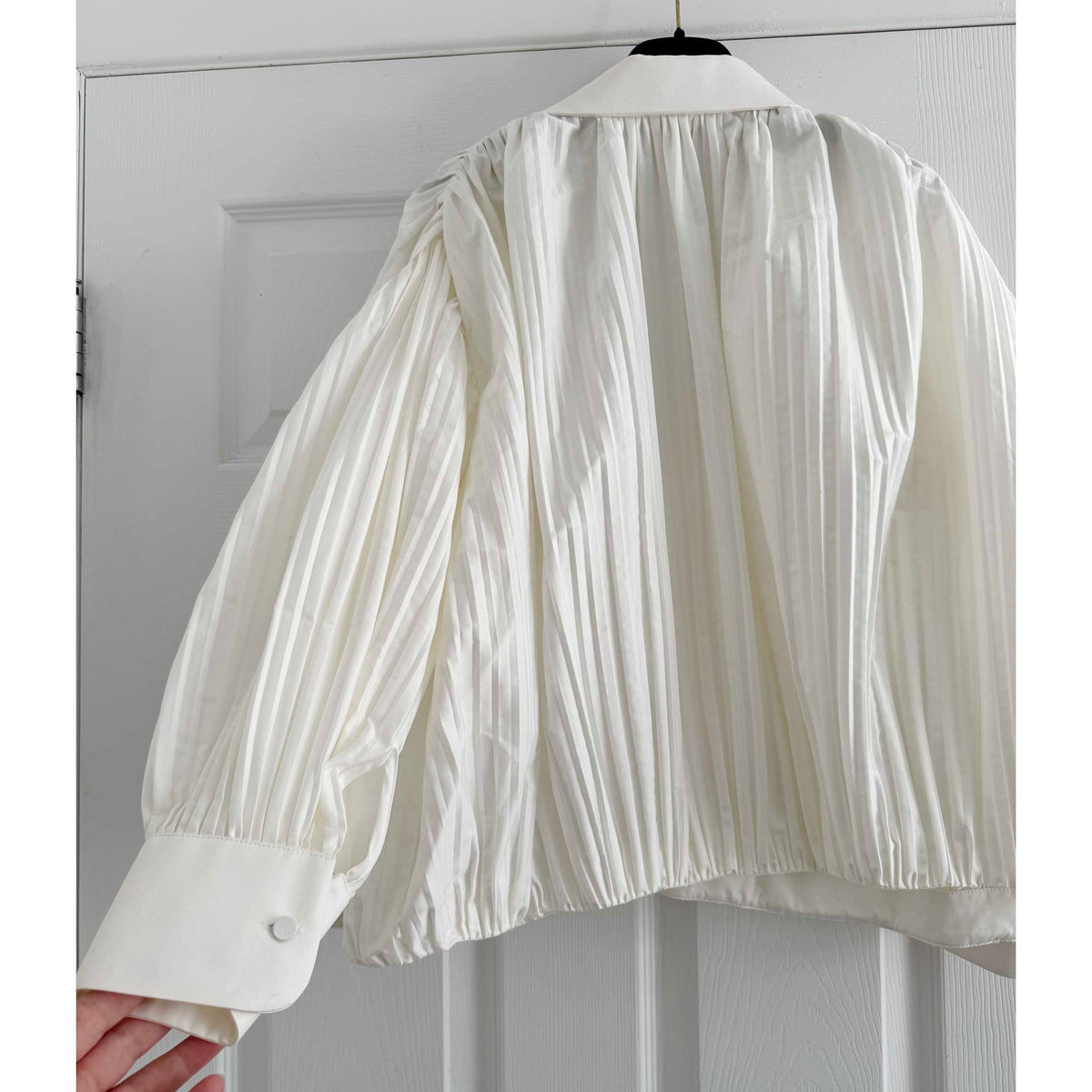 Khaite "Malone" Plisse Cocoon blouse in White, size XS