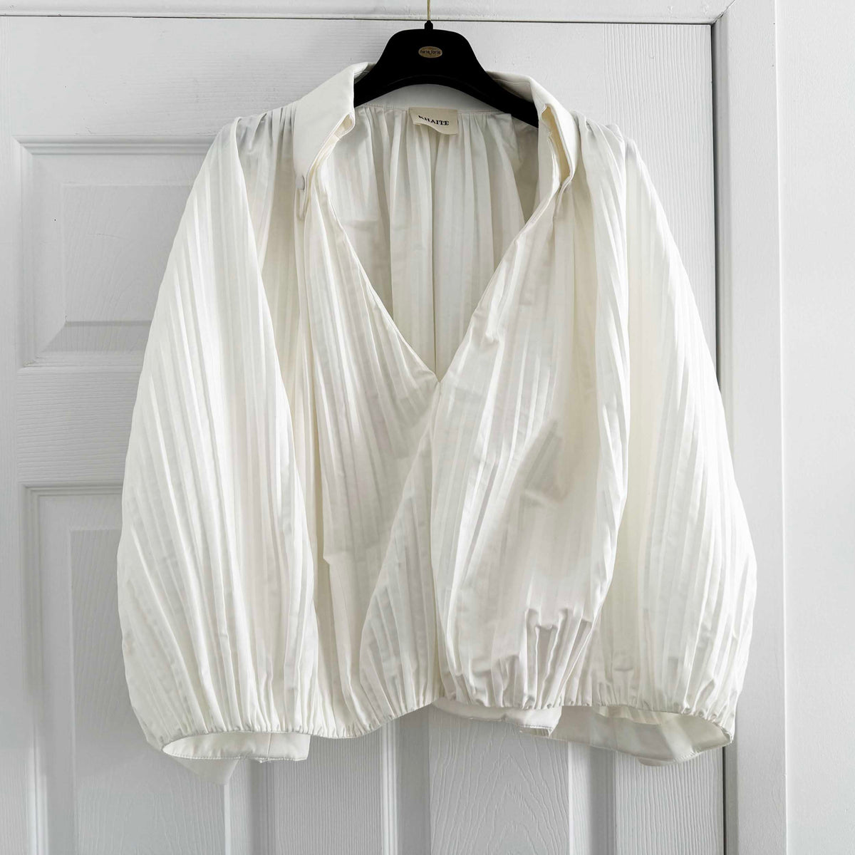 Khaite "Malone" Plisse Cocoon blouse in White, size XS