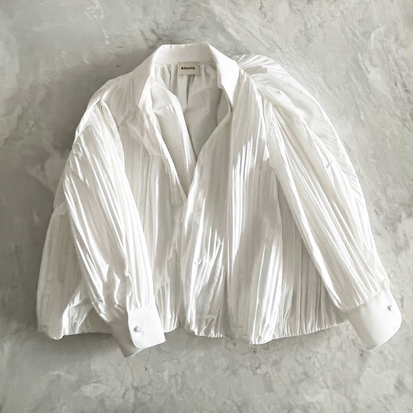 Khaite "Malone" Plisse Cocoon blouse in White, size XS