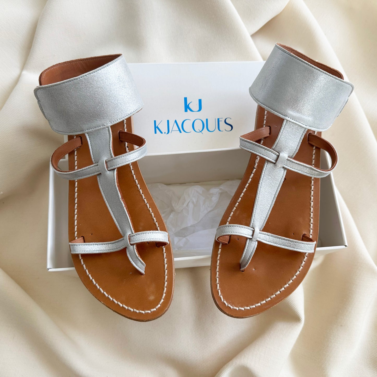 K. Jacques "Caravel" Sandals in Silver, size 40 (fits size 9)