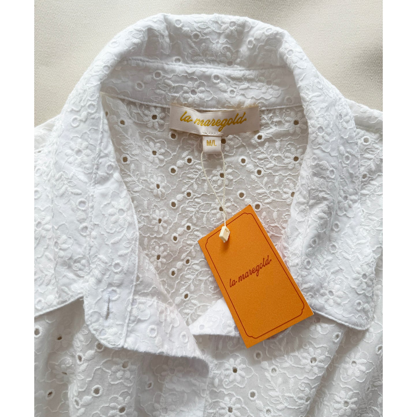 La Maregold "Mila" Shirt in White Eyelet, size M/L