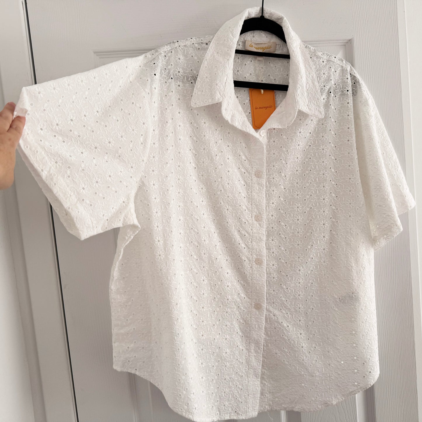 La Maregold "Mila" Shirt in White Eyelet, size M/L