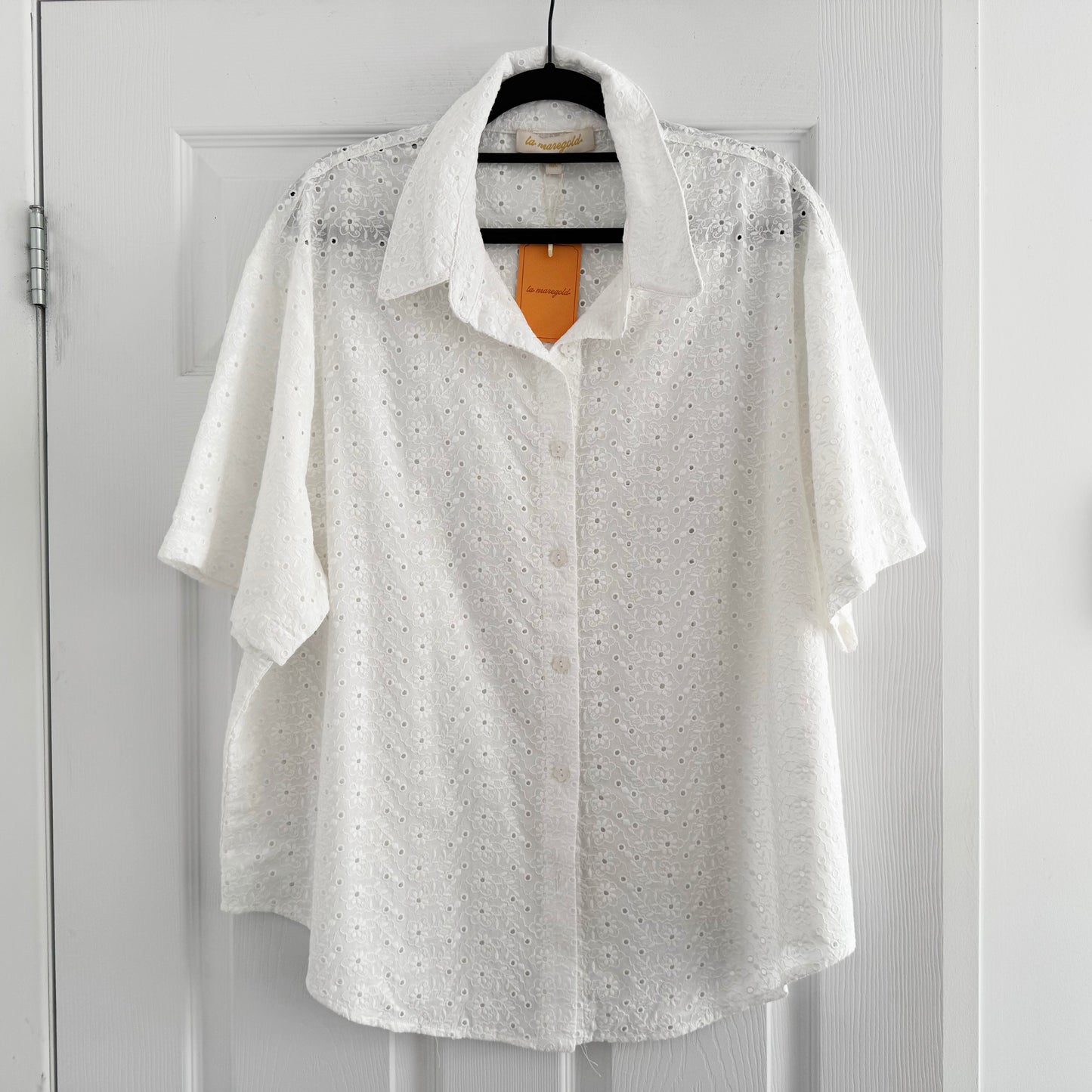 La Maregold "Mila" Shirt in White Eyelet, size M/L