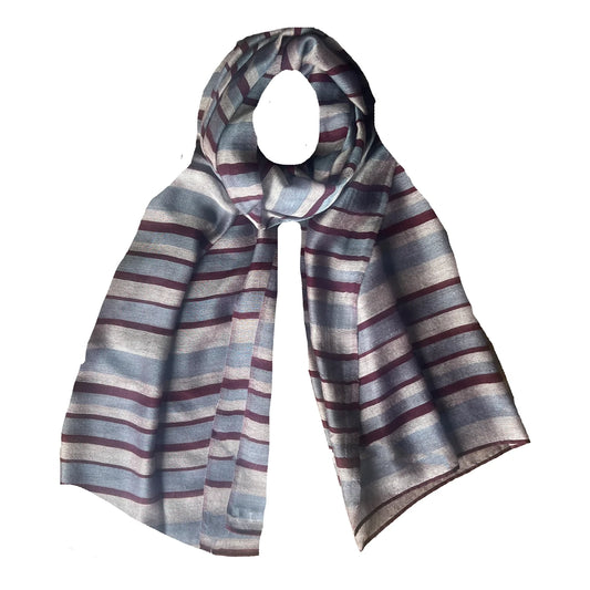 Denis Colomb "Simi" Striped Scarf in Dark Crush Violet/Pale Jade/Dark Jade