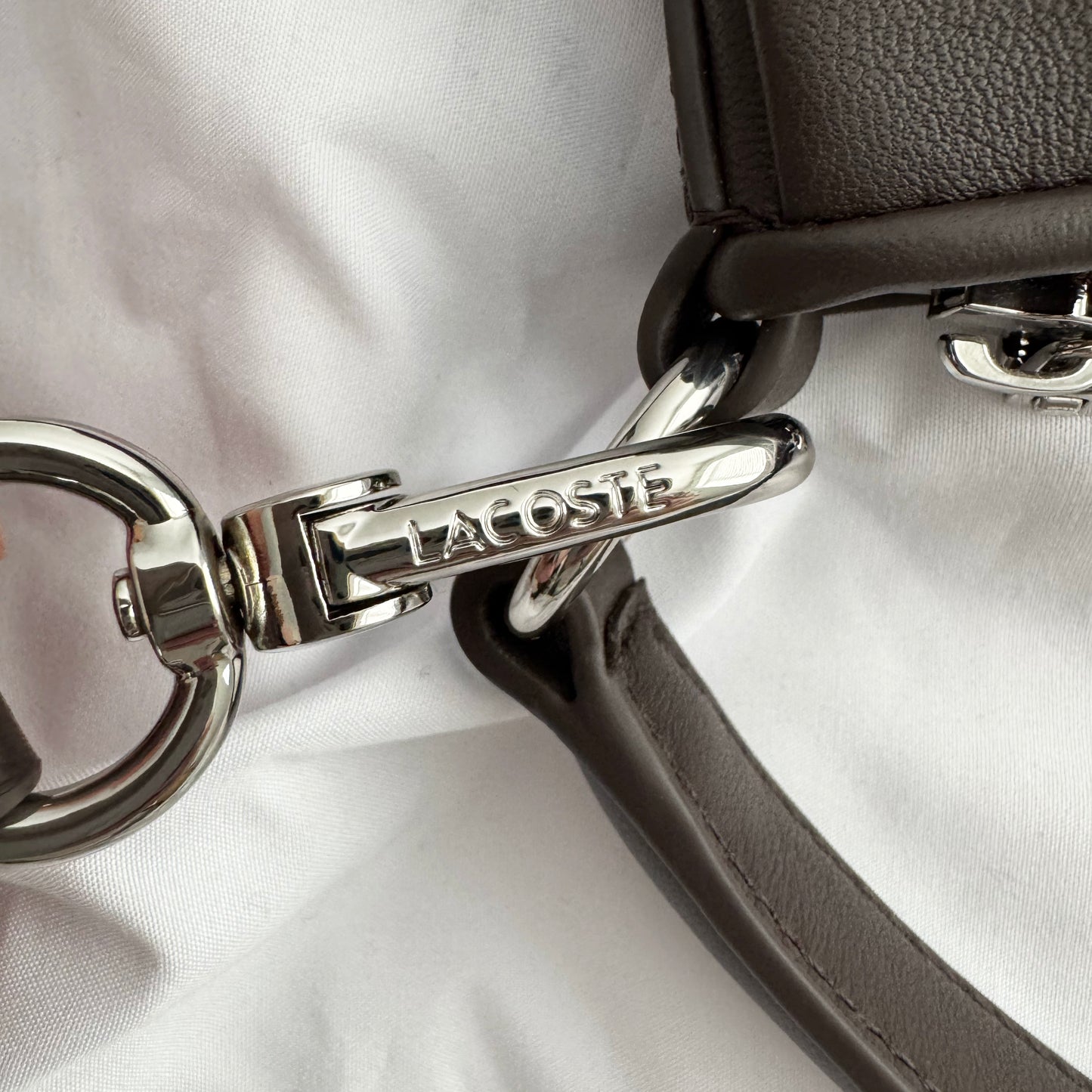 Lacoste Small "Lenglen" Pleated Leather Bag in Brown