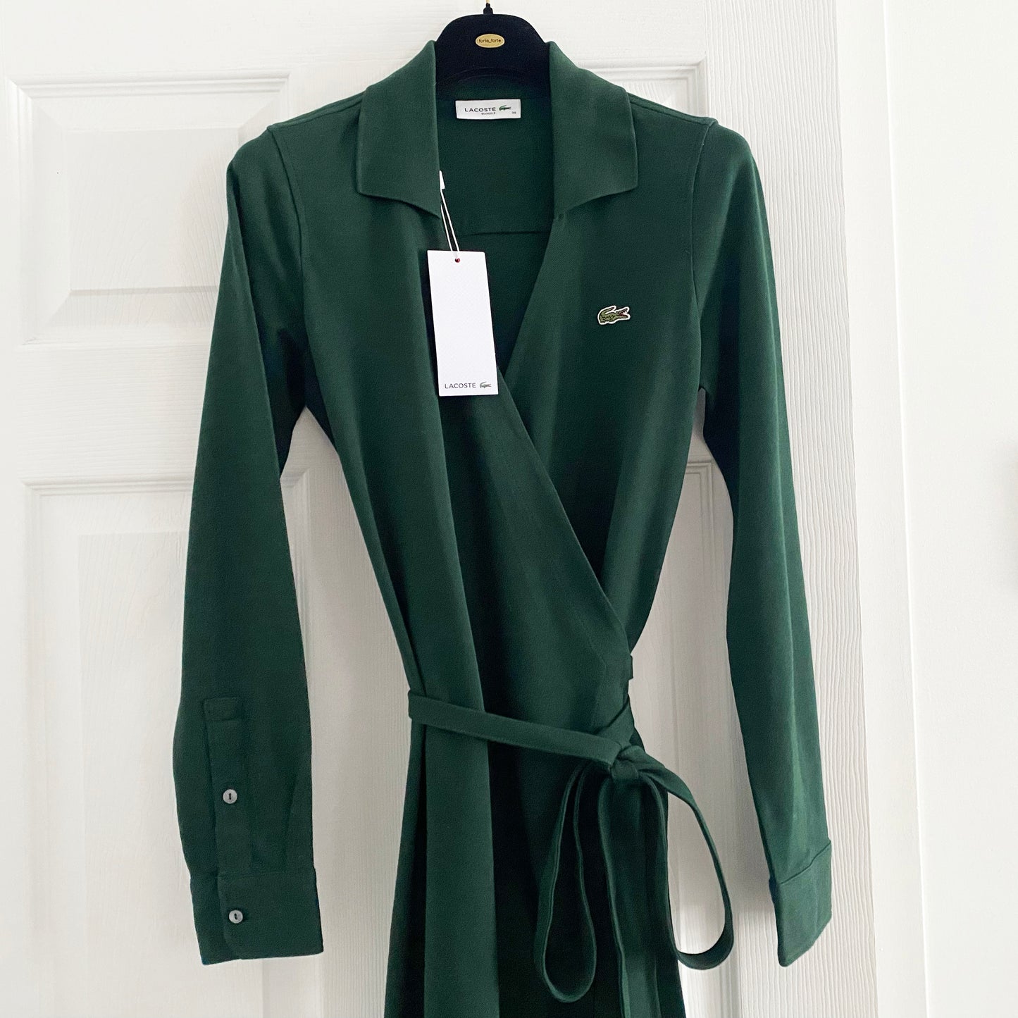 Lacoste Stretch Mini Piqué Wrap Polo Dress in Green, size 36 (fits size 2/4)