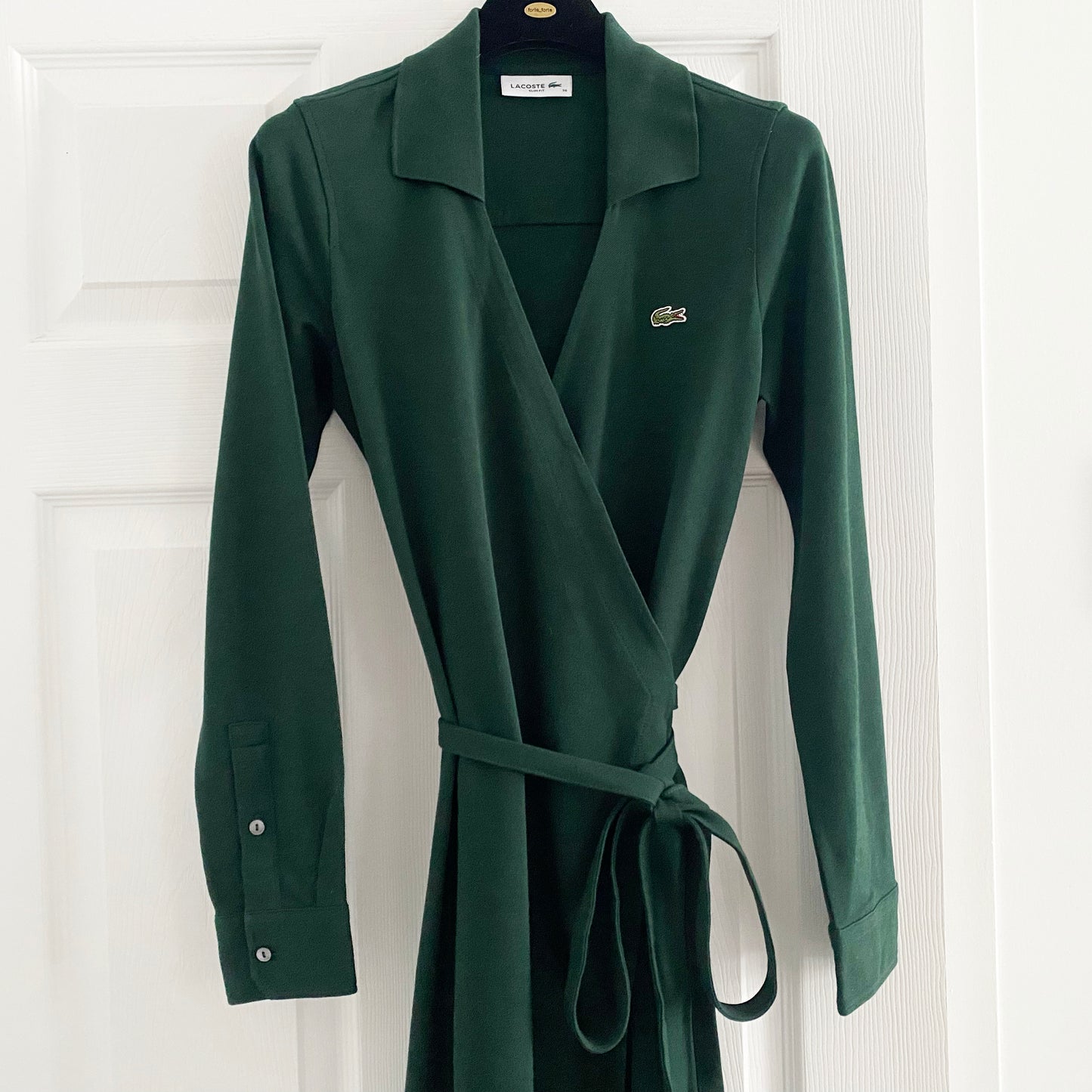 Lacoste Stretch Mini Piqué Wrap Polo Dress in Green, size 36 (fits size 2/4)