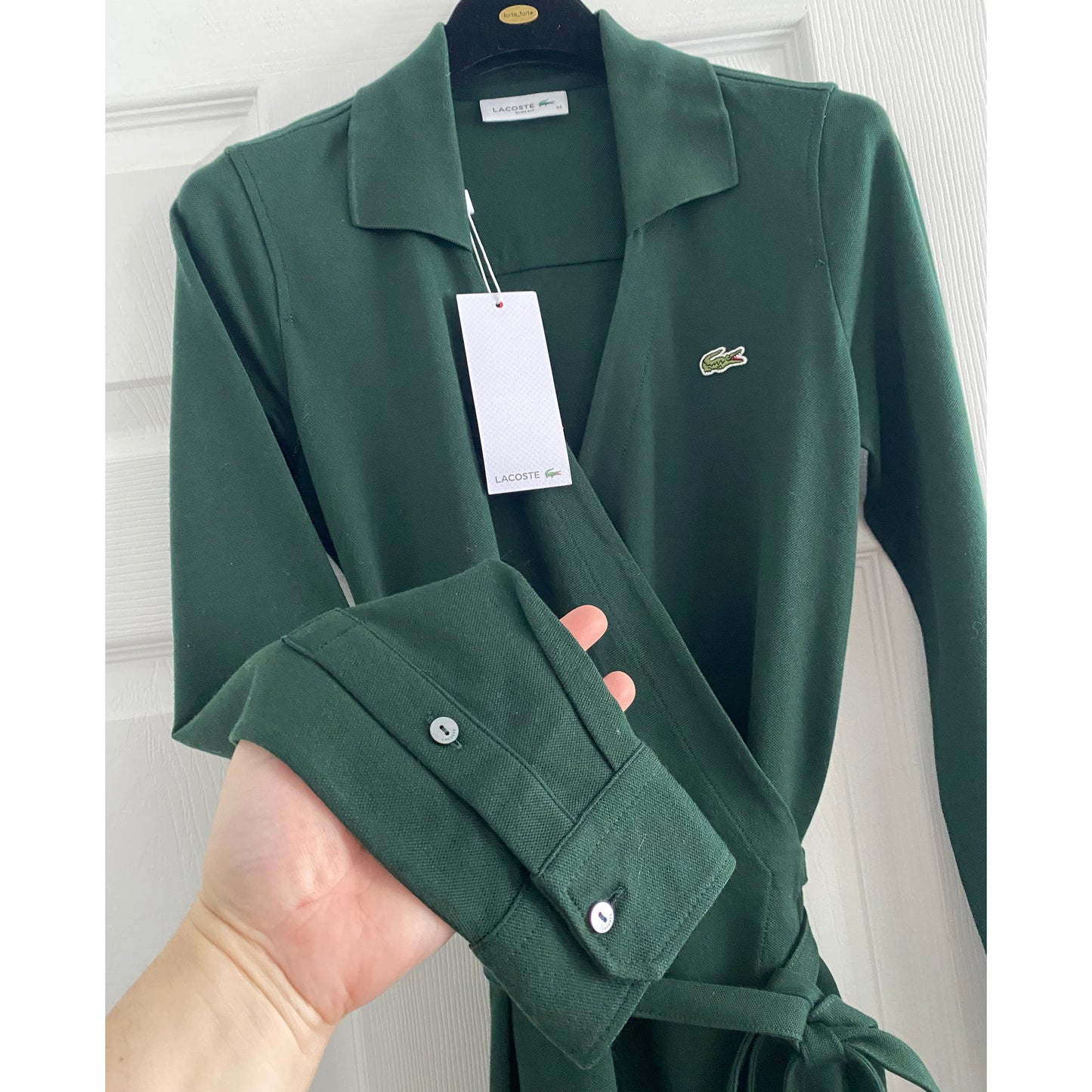Lacoste Stretch Mini Piqué Wrap Polo Dress in Green, size 36 (fits size 2/4)