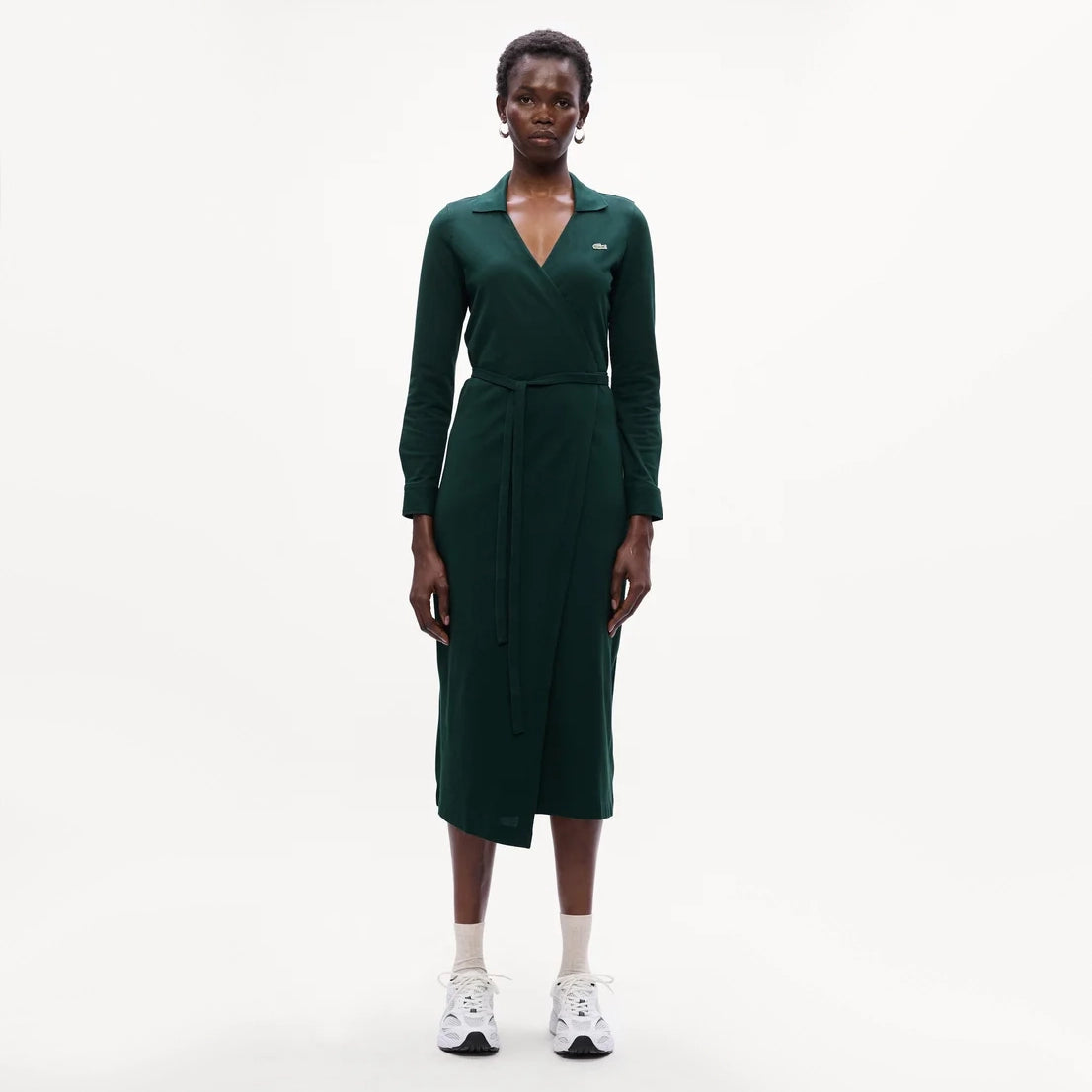 Lacoste Stretch Mini Piqué Wrap Polo Dress in Green, size 36 (fits size 2/4)