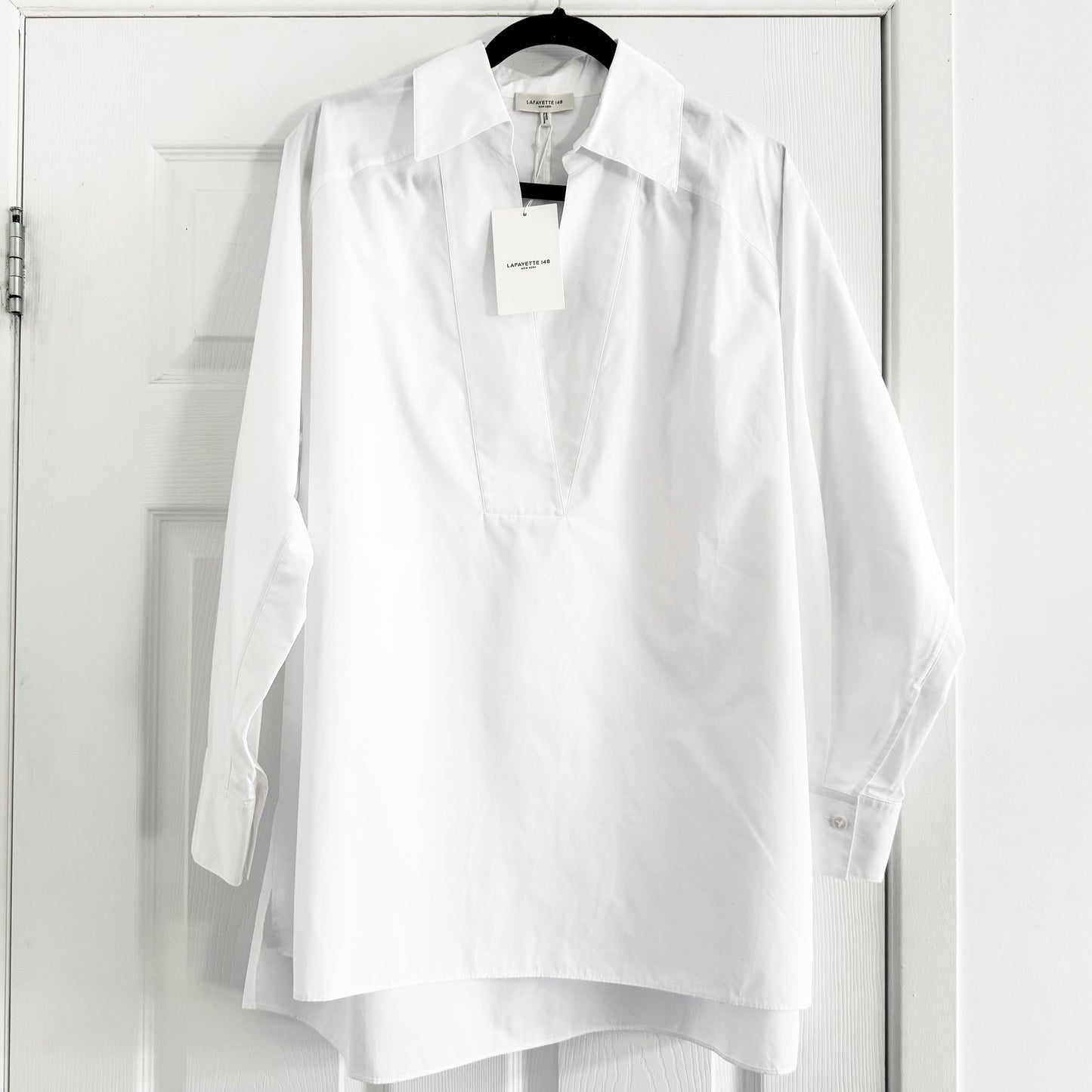 Lafayette 148 Oversize Poplin Shirt in White, size Small