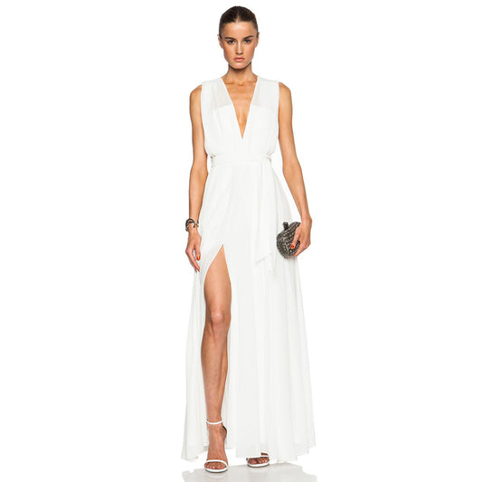 L'Agence Deep V Long White Gown, size 2