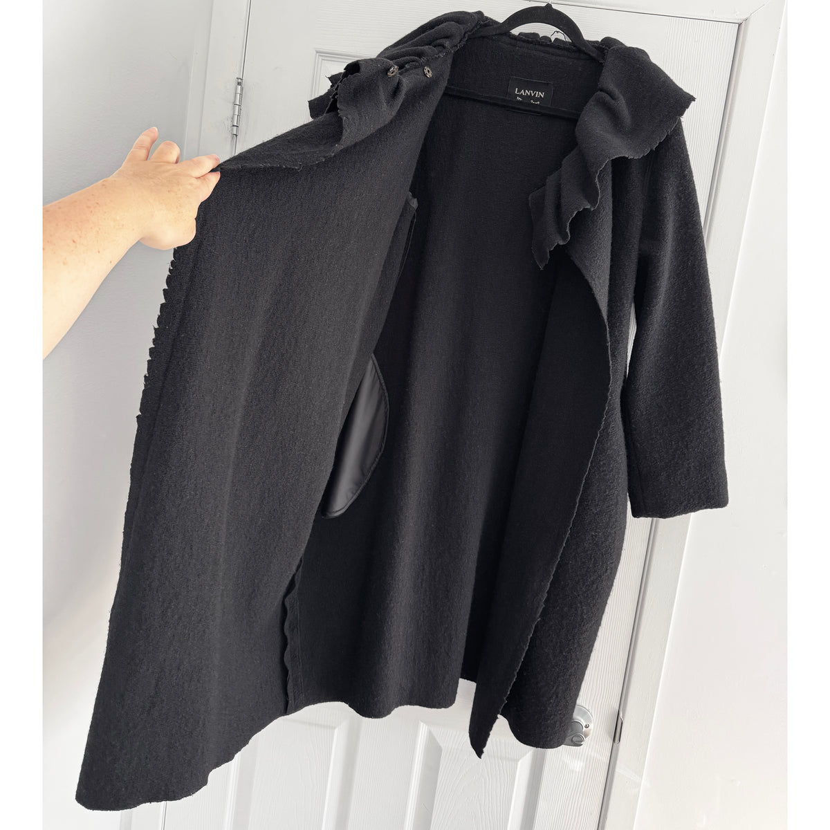 Lanvin Ruffle Collar Coat in Black, size 44