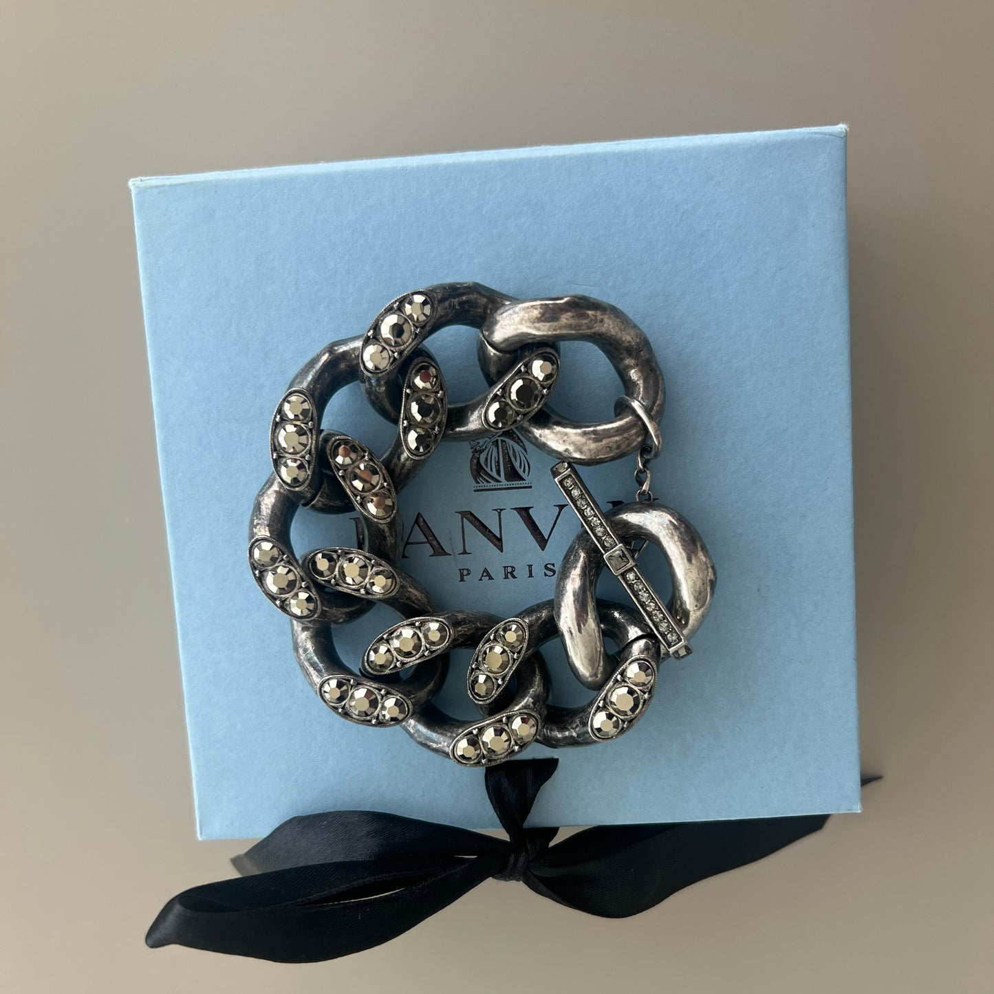 Lanvin Wide Link Chain Bracelet in Gunmetal Silver