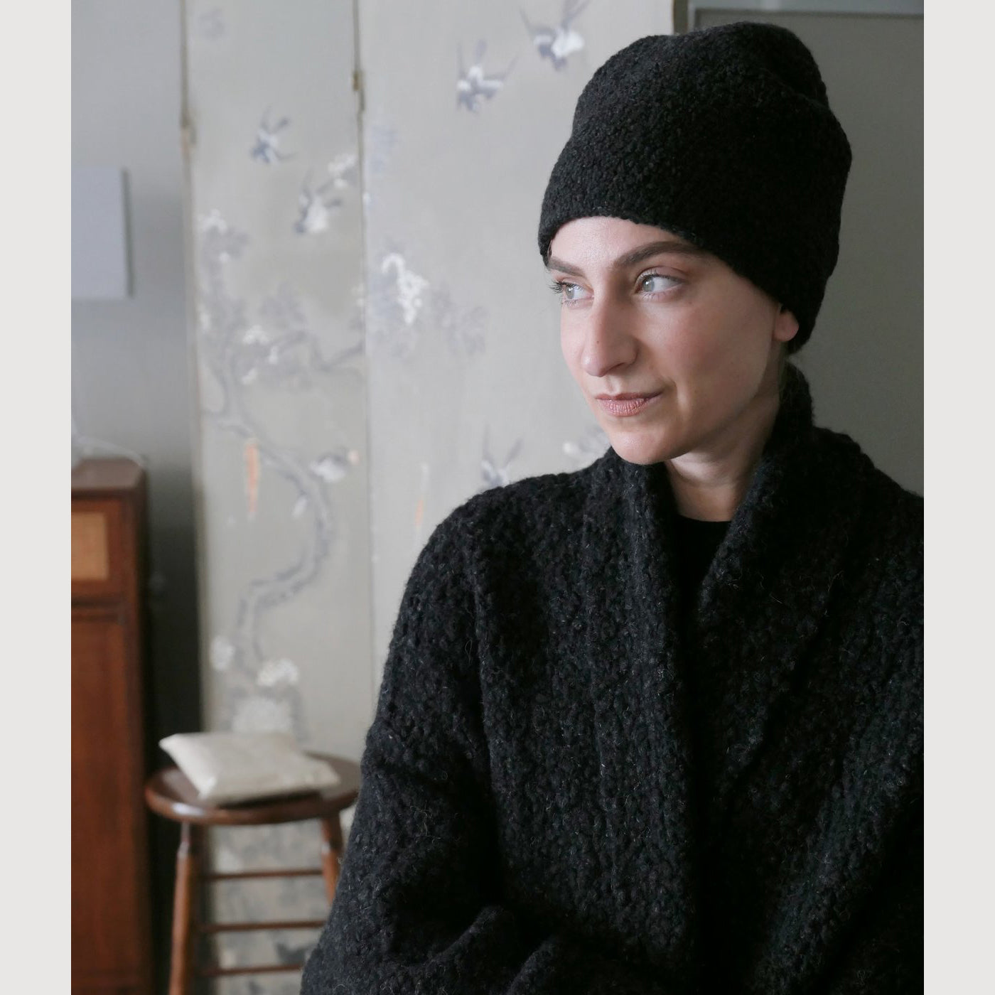 Lauren Manoogian Bouclé Knit Toque in Black Melange