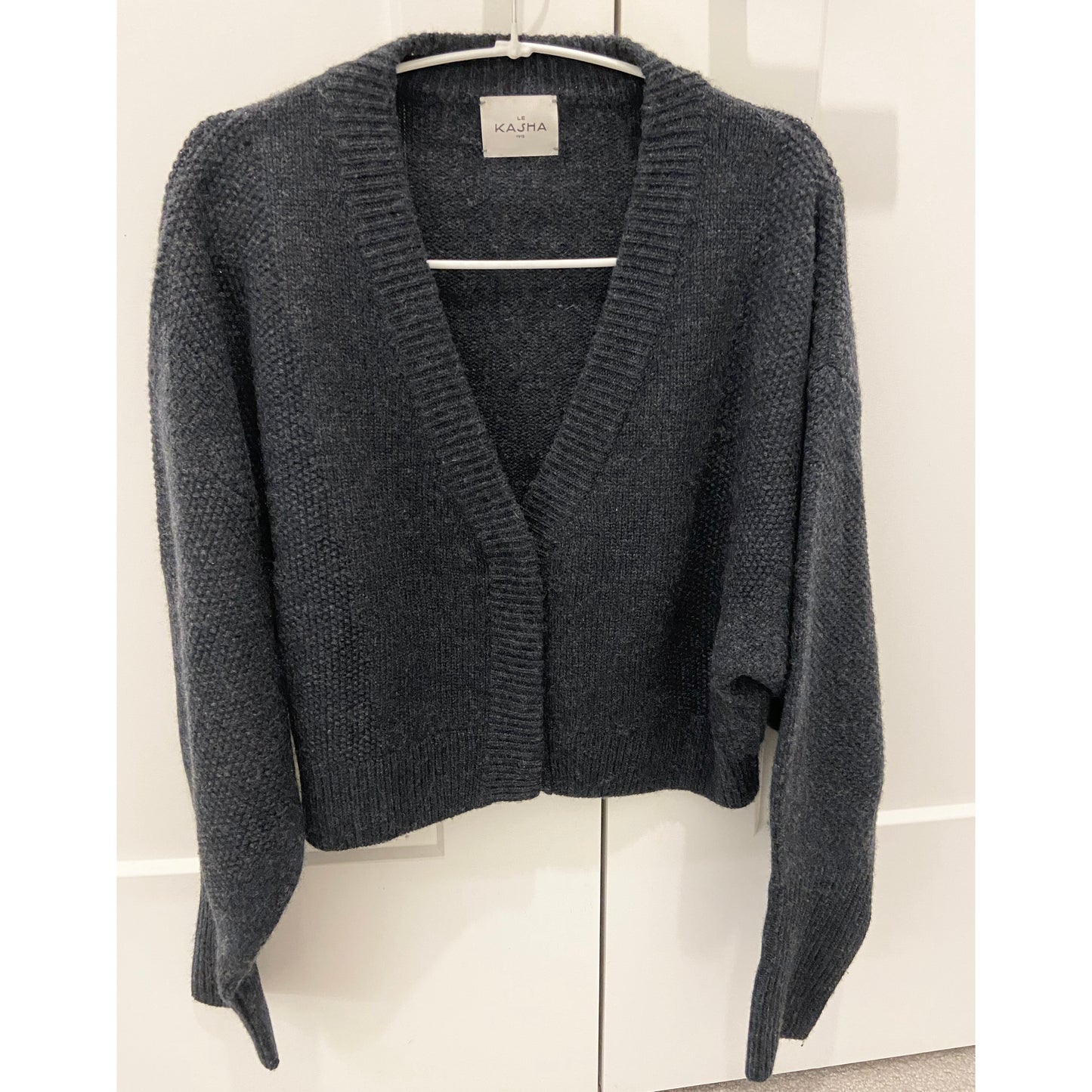 Le Kasha "Accra" Cropped Cashmere Cardigan in Grey