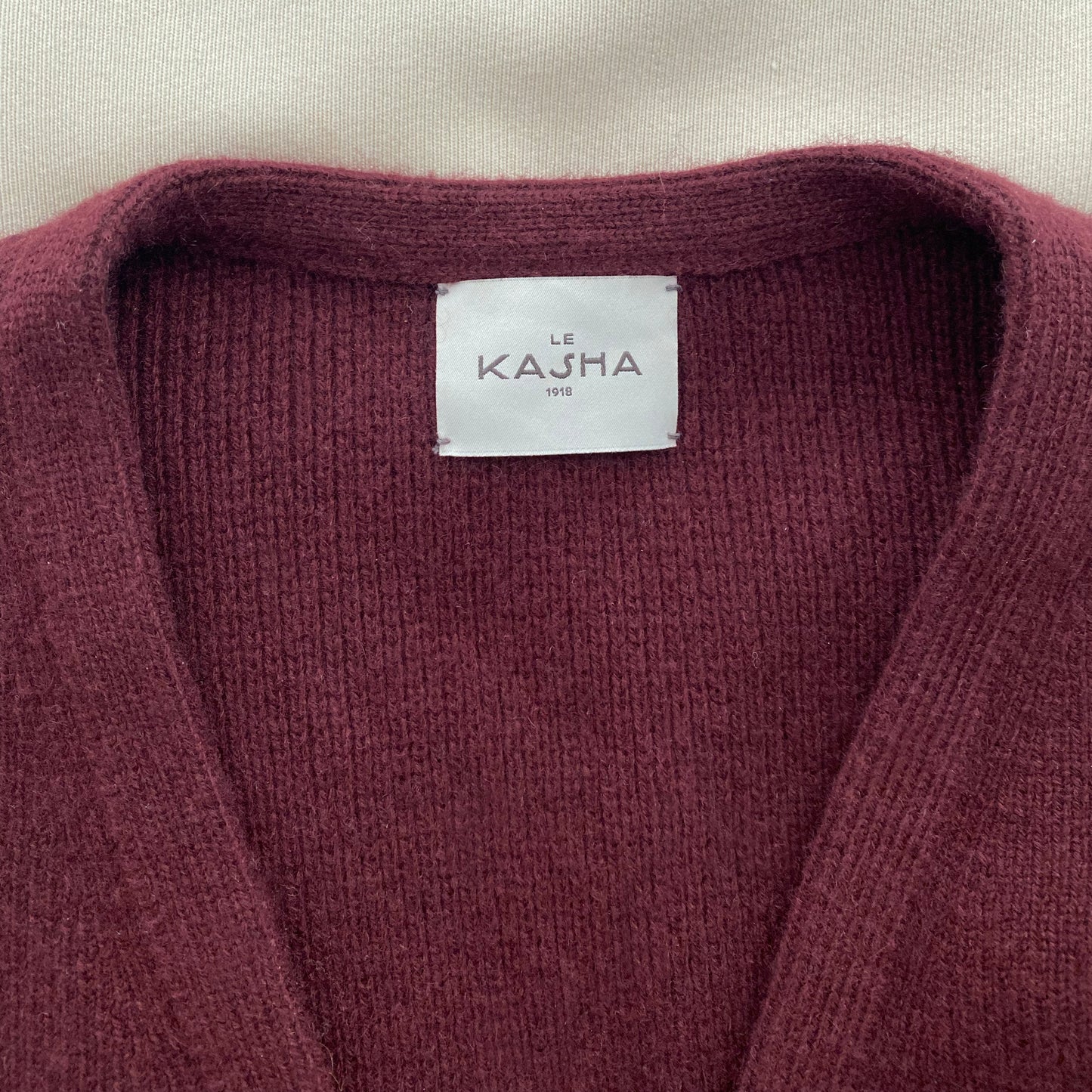 Le Kasha "London" Crossover Front Cashmere Sweater in Burgundy, size Small