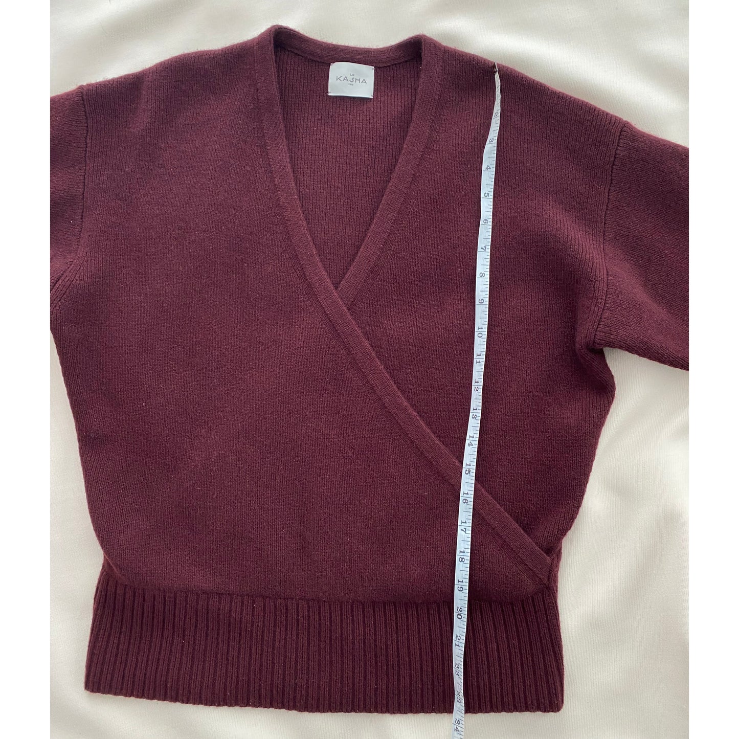 Le Kasha "London" Crossover Front Cashmere Sweater in Burgundy, size Small