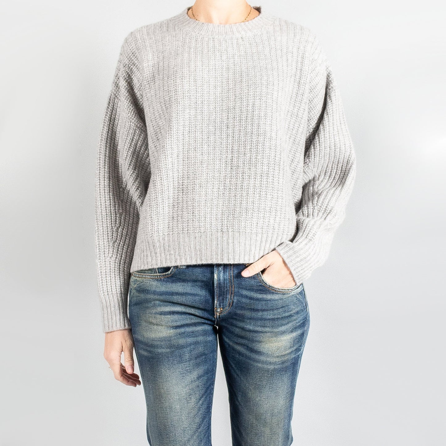 Le Kasha Ribbed Cashmere Crew Neck in Grey, One Size Only