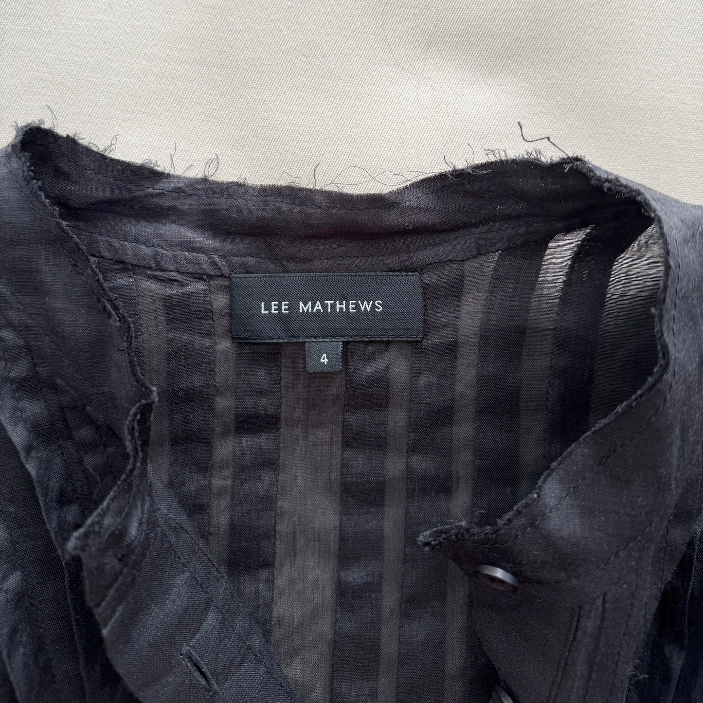 Lee Mathews "Emiko" Puff Sleeve Ramie Top in Black, size "4" (like a large - XL)