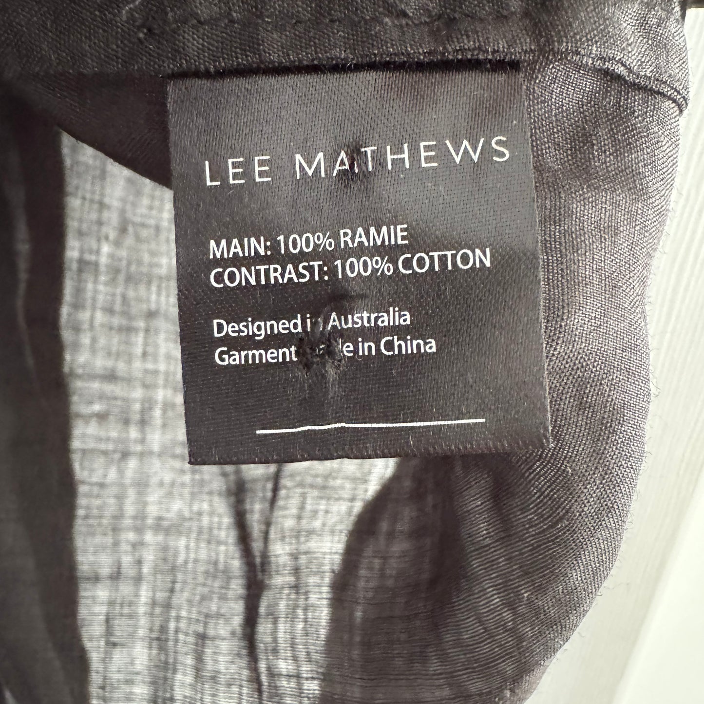 Lee Mathews "Emiko" Puff Sleeve Ramie Top in Black, size "4" (like a large - XL)